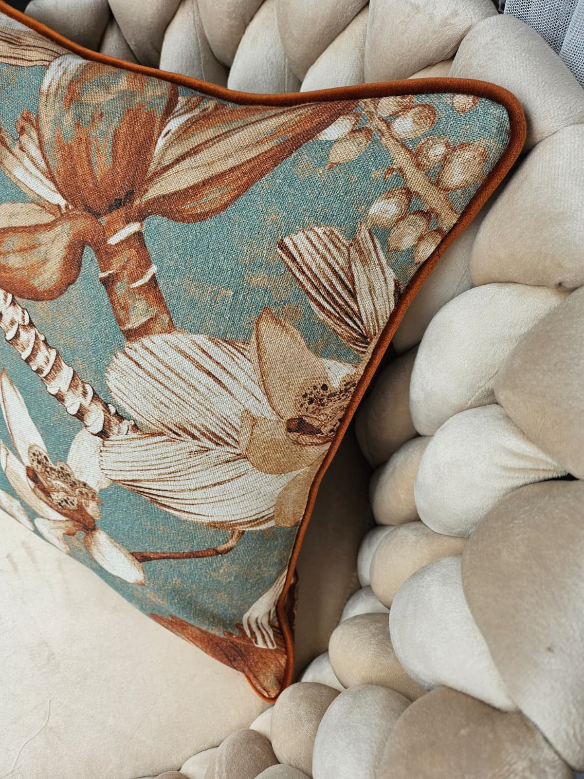Hortensias Home Kissenbezug Terra Flora aus Baumwoll-Leinen mit feinem Print, 45 × 45 cm