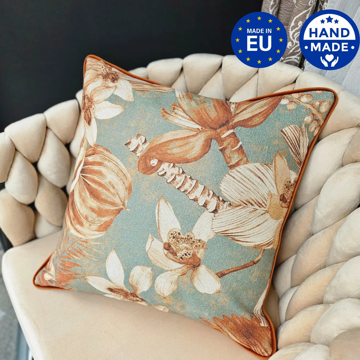 Hortensias Home Kissenbezug Terra Flora aus Baumwoll-Leinen mit feinem Print, 45 × 45 cm