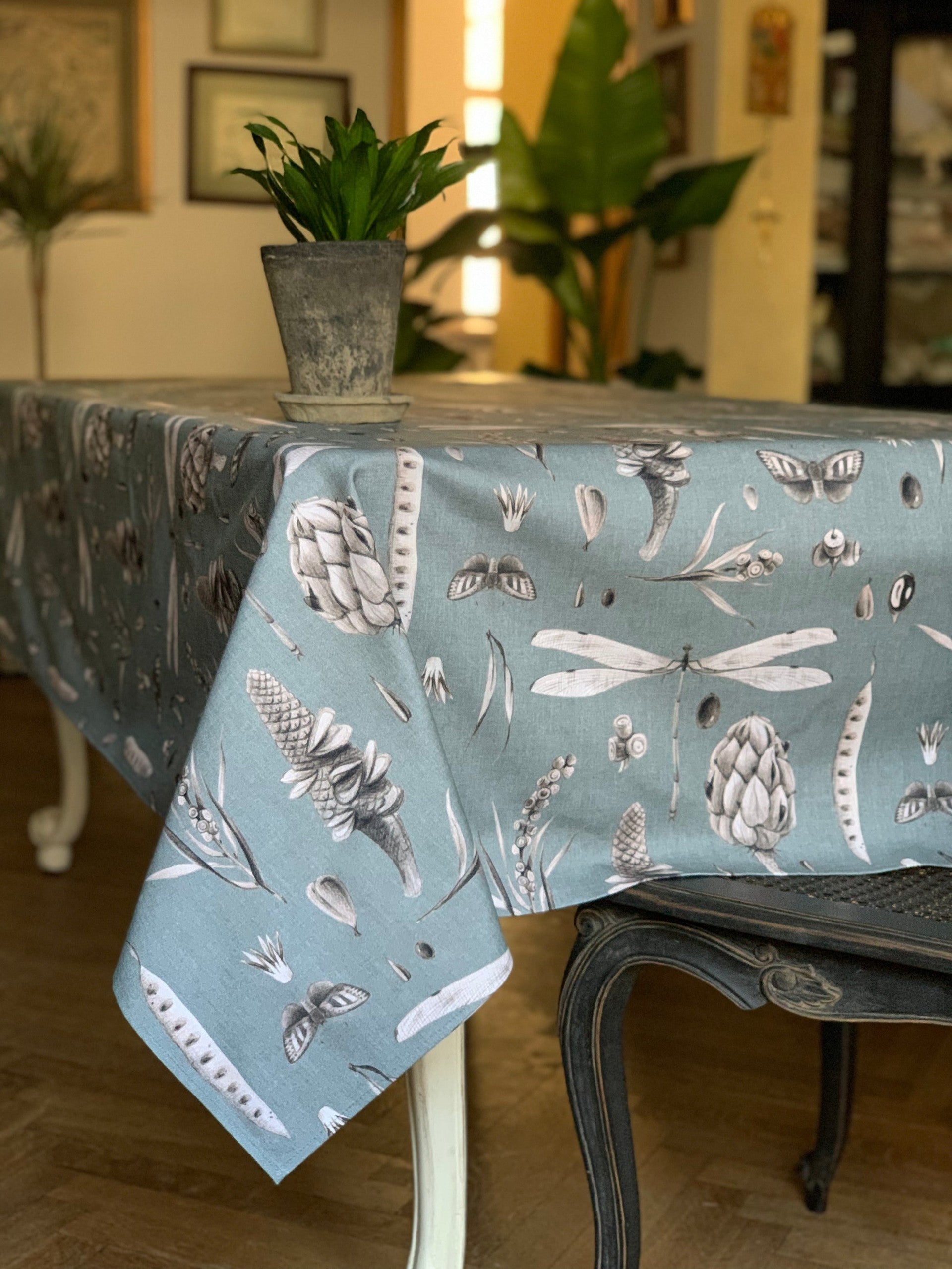 Hortensias Home rechteckige Tischdecke Seeds Aqua aus bedruckter Baumwolle