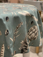 Hortensias Home runde Tischdecke Seeds Aqua aus bedruckter Baumwolle