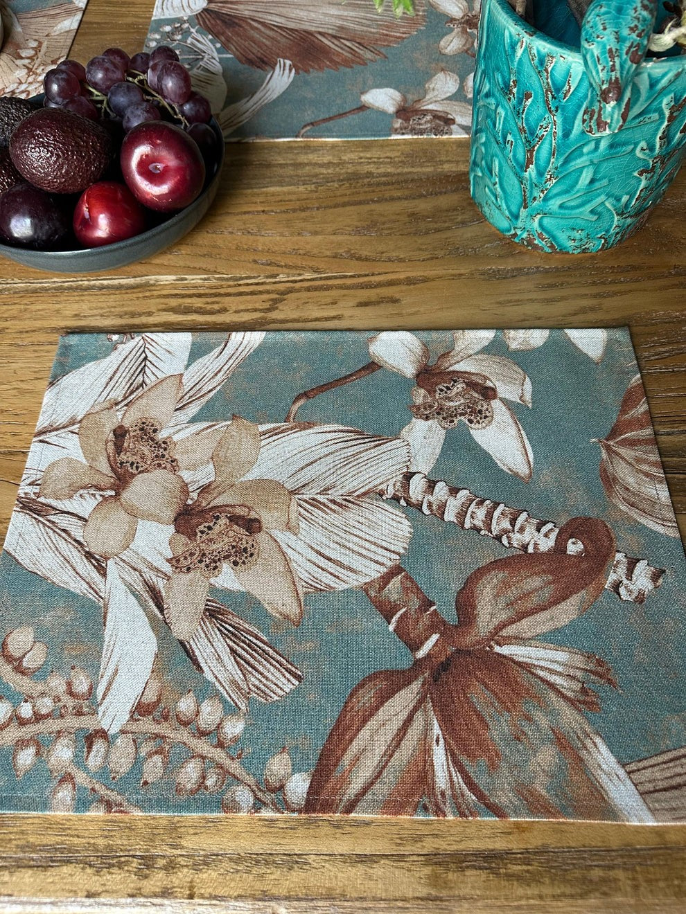 Hortensias Home Tischset Terra Flora aus Baumwoll-Leinen mit feinem Print, 2er-Set