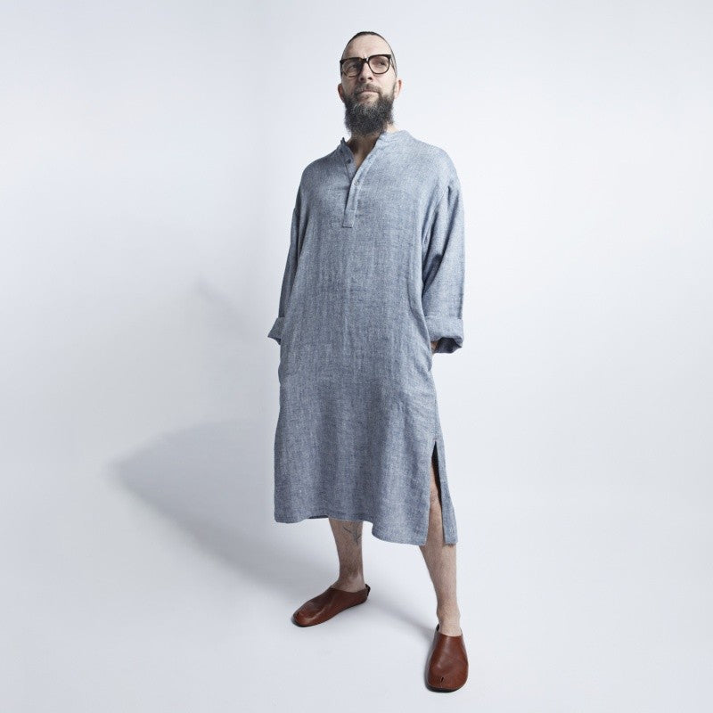 KOOSdisain Leinenkleid für Männer in Blaugrau aus vorgewaschenem Leinen
