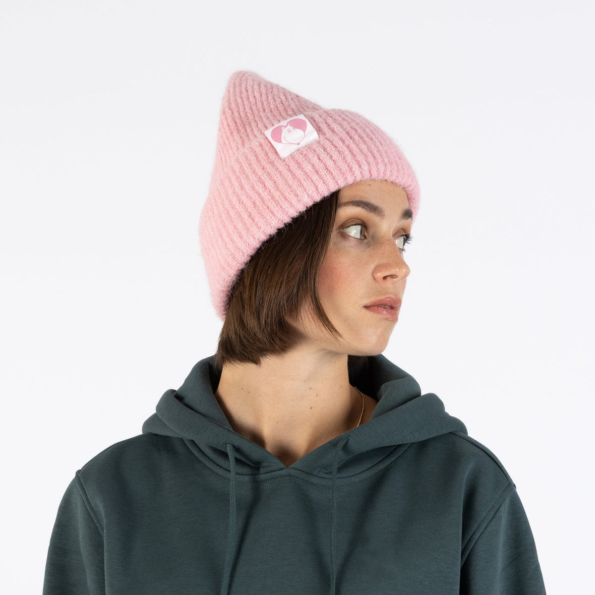 Mumin Mumintroll Chunky-Beanie in Pink aus flauschigem Materialmix