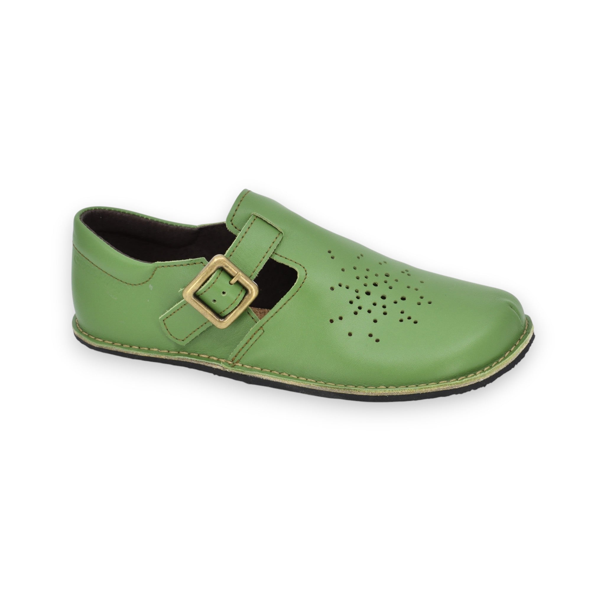 Omaking Tribeca Barfuß-Ledersandalen in Kiwi-Grün mit extrabreiter Zehenbox