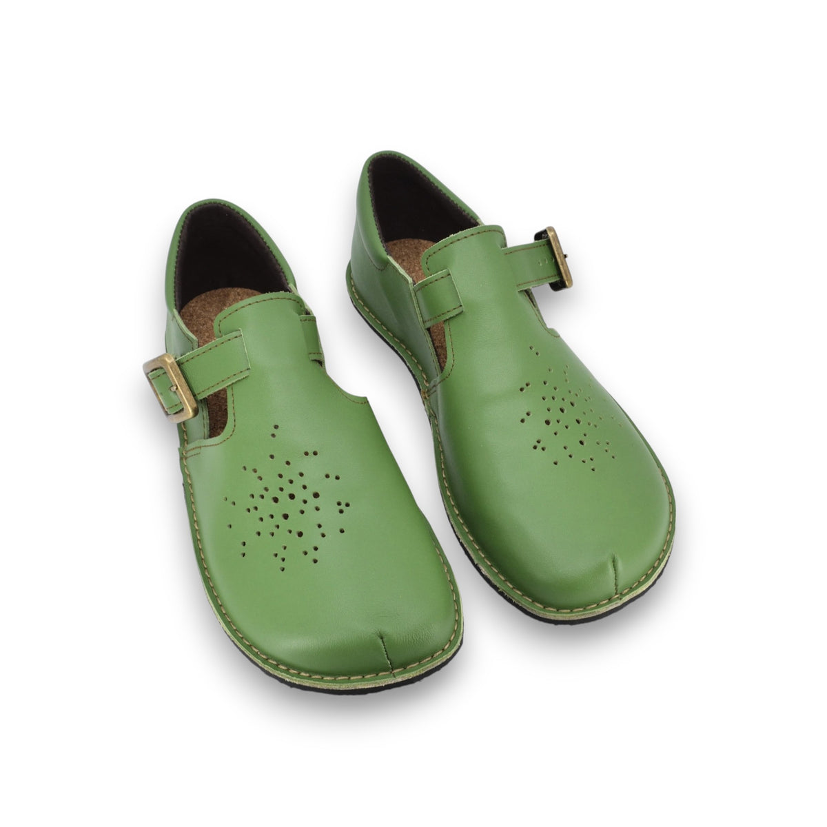 Omaking Tribeca Barfuß-Ledersandalen in Kiwi-Grün mit extrabreiter Zehenbox