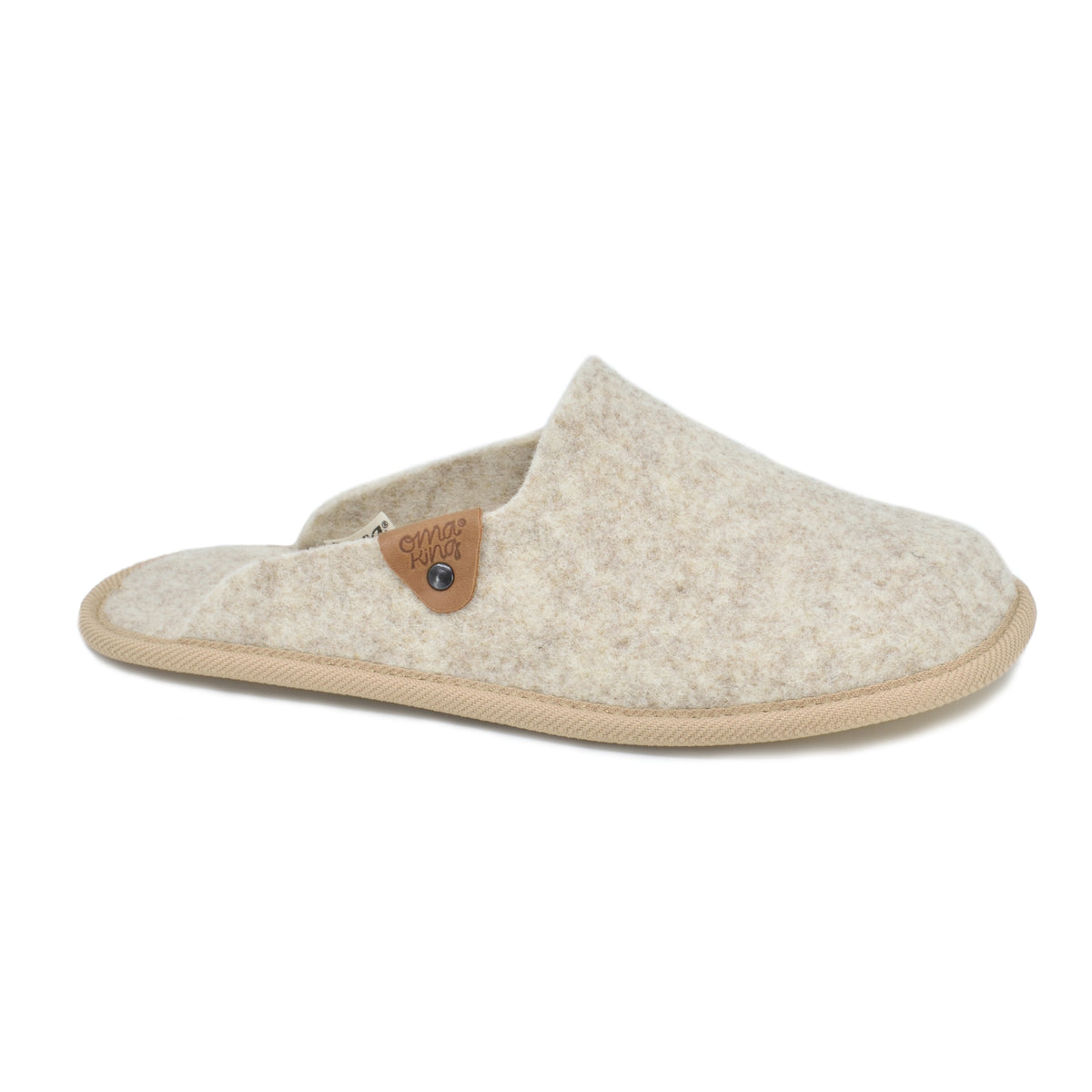 Omaking Pelsi Hausschuhe aus Naturfilz in Beige mit Lederdetails und leichter Gummisohle