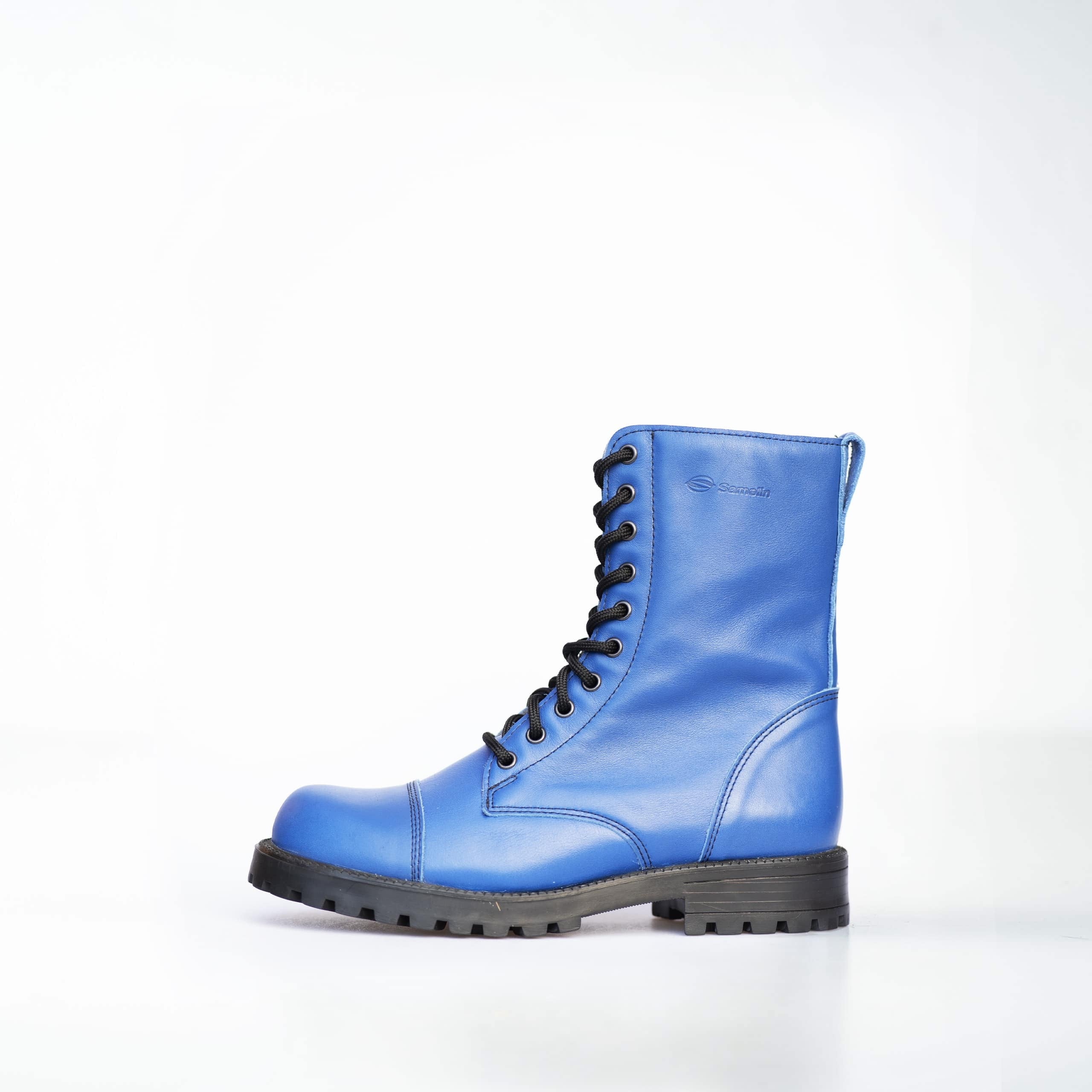 Samelin Dream Syndicate Combat Boots in Blau aus wasserabweisendem Naturleder mit Reißverschluss