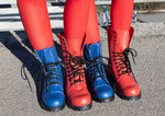 Samelin Dream Syndicate Combat Boots in Blau aus wasserabweisendem Naturleder mit Reißverschluss