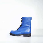 Samelin Dream Syndicate Combat Boots in Blau aus wasserabweisendem Naturleder mit Reißverschluss