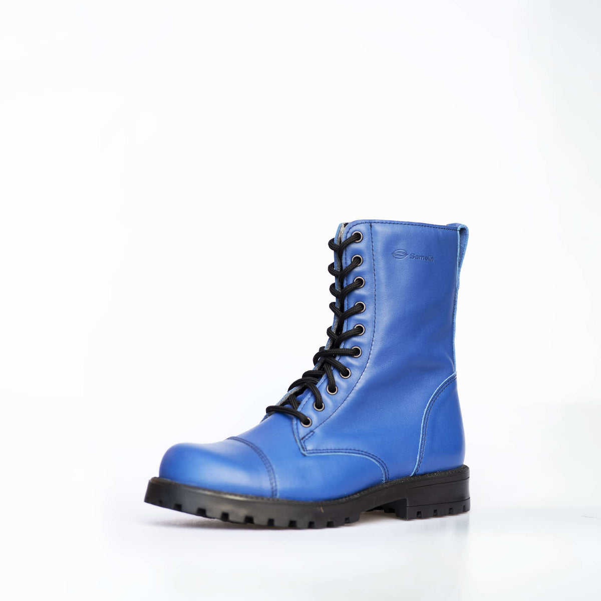 Samelin Dream Syndicate Combat Boots in Blau aus wasserabweisendem Naturleder mit Reißverschluss