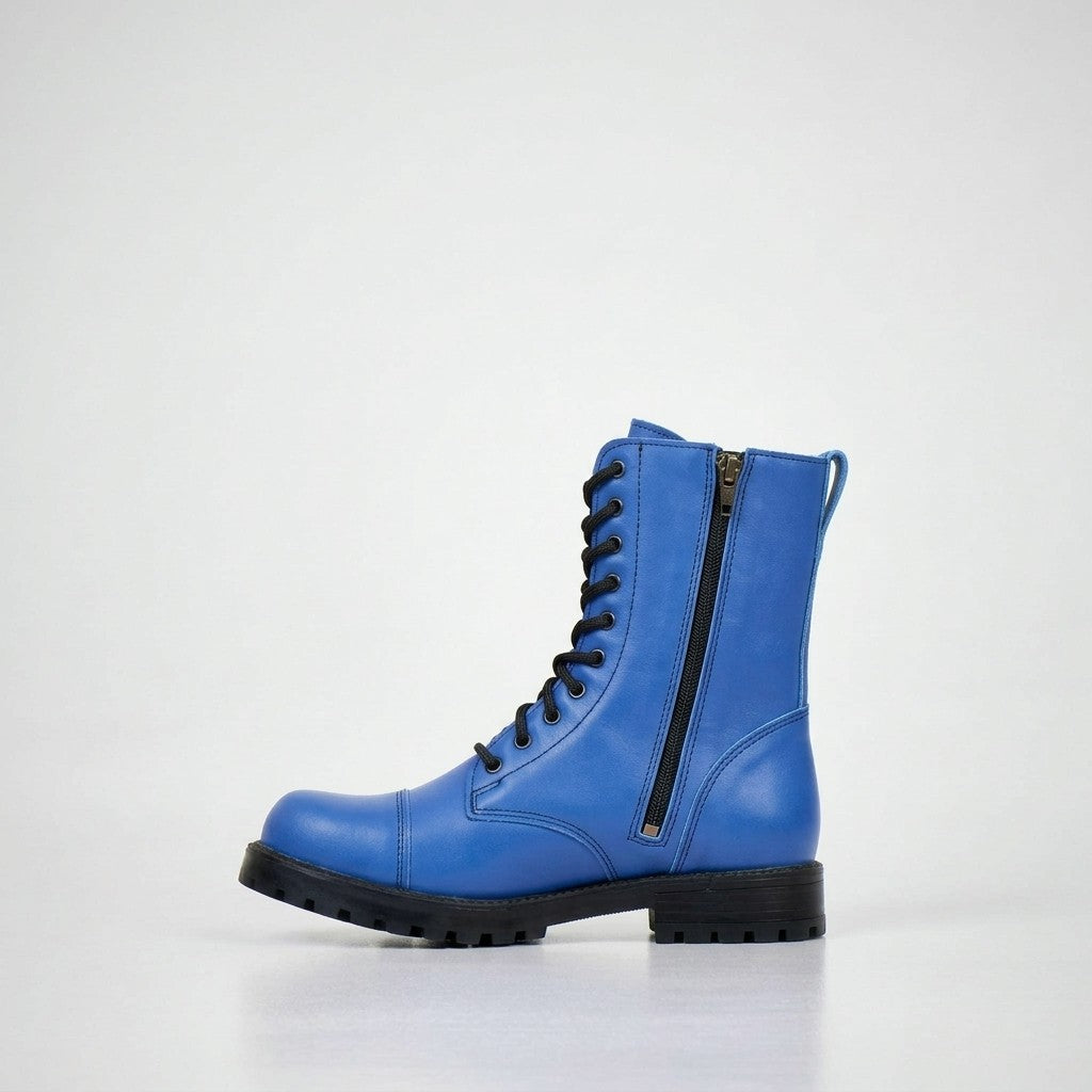 Samelin Dream Syndicate Combat Boots in Blau aus wasserabweisendem Naturleder mit Reißverschluss