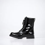 Samelin Max's Back Room Boots in Schwarz aus glänzendem, wasserabweisendem Lack-Naturleder mit Reißverschluss
