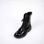 Samelin Max's Back Room Boots in Schwarz aus glänzendem, wasserabweisendem Lack-Naturleder mit Reißverschluss