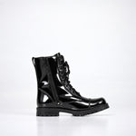 Samelin Max's Back Room Boots in Schwarz aus glänzendem, wasserabweisendem Lack-Naturleder mit Reißverschluss