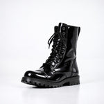Samelin Max's Back Room Boots in Schwarz aus glänzendem, wasserabweisendem Lack-Naturleder mit Reißverschluss