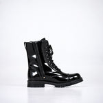 Samelin Max's Back Room Boots in Schwarz aus glänzendem, wasserabweisendem Lack-Naturleder mit Reißverschluss