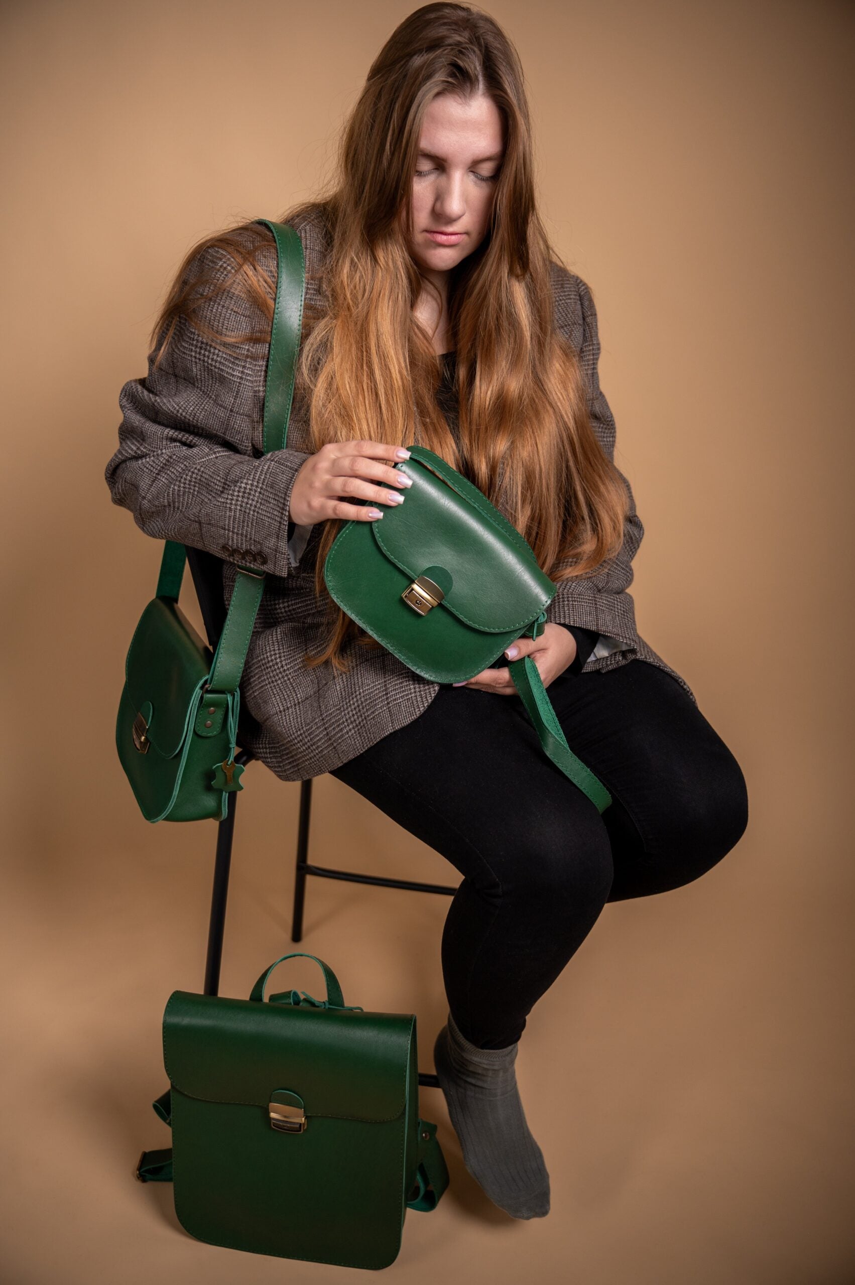 Zelma Kraft Greenwich Saddle-Bag aus grünem Rindsleder mit Schnallenverschluss